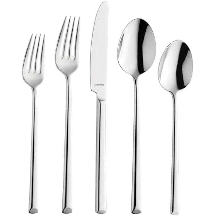 Amefa Metropole 20-Piece Flatware, Set for 4 Stainless Steel Silverware, High-Gloss Mirror Finish, Rust-Resistant Cutlery with Forks, Knives, Spoons, Salad Forks & Teaspoons for Dining & Home Meals