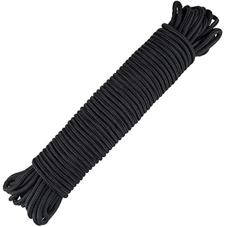 jijAcraft 6MM Black Nylon Rope - Thick Nylon Washing Line, 30M Solid Binding Hanging Twisted Cord, Heavy Duty Rope for Garden, Hammock, Camping Trips, Marine Rigging