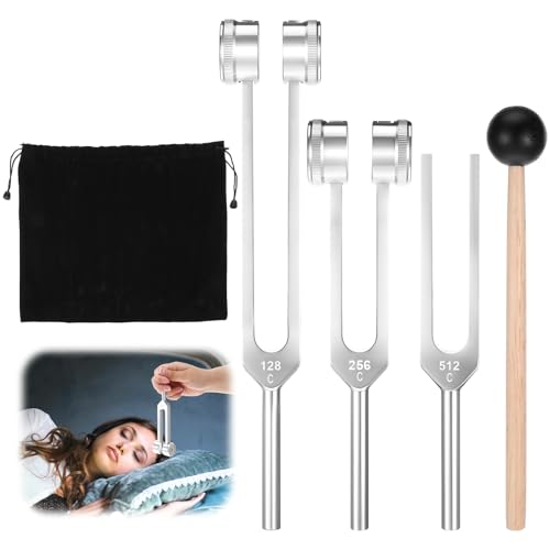Tuning Forks for Healing Set 128Hz 256Hz 512Hz with Reflex Hammer, Weighted Unweighted Sensory Tuning Forks Activator Yoga Meditation Essential Accessories for Healing Chakra Sound Therapy