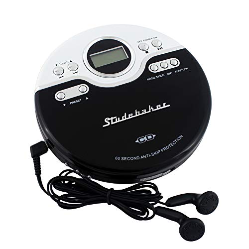 Studebaker SB3703BWB Joggable Personal CDMP3 Player with Audio Book Compatibility, Bookmark Feature and FM PLL Radio - Black & White