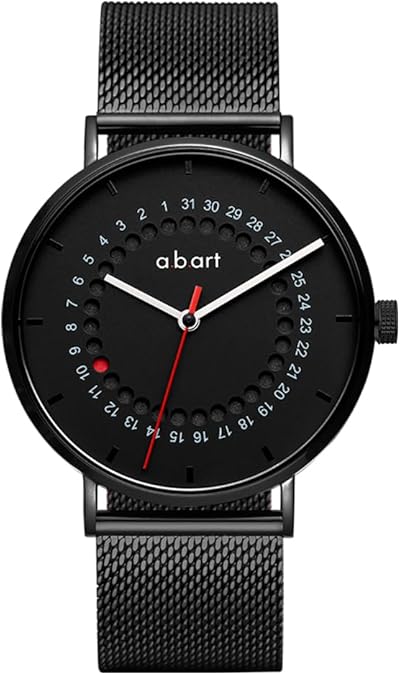 a.b.art Men's Watch, Swiss Parts Ronda Quartz Movement, Sapphire Crystal, Milanese Mesh Band, Ultra-Thin Case, Minimalist Bauhaus Design, 41mm Black Dial