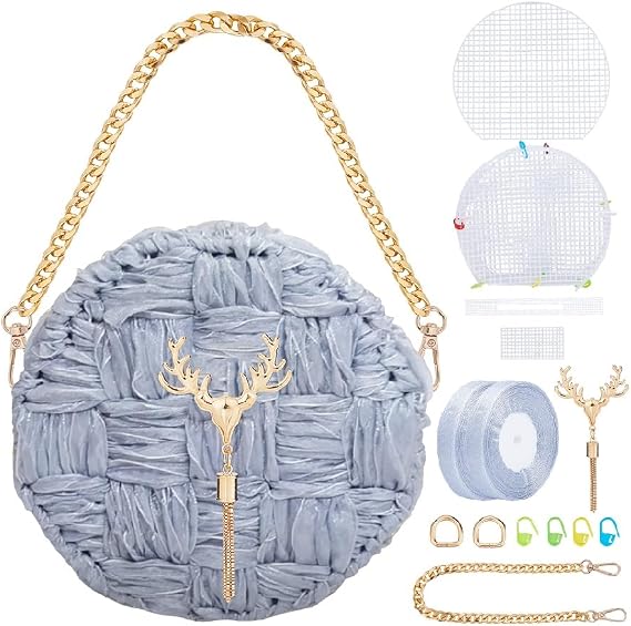 WEBEEDY DIY Plastic Canvas Mesh Purse Kit with Plastic Canvas Sheets, Ribbon, Chains, Gold Tassel, and Instructions, Complete Mesh Knitting Bag Making Set for Holiday Unique Gift