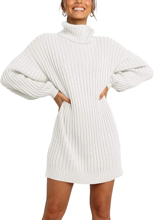 ANRABESS Women Oversized Sweater Dress Turtleneck Batwing Long Sleeve Ribbed Knit Loose 2026 Fall Winter Casual Short Dress