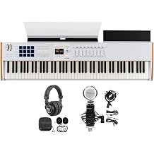 Arturia KEYLAB 88-Key MK3 White USB MIDI Keyboard Controller Bundle: PRO-M50 Studio Headphones, RCM03 Condenser Microphone with Shock Mount, Hammer-Action keyboard, DAW Integration, 3-Items