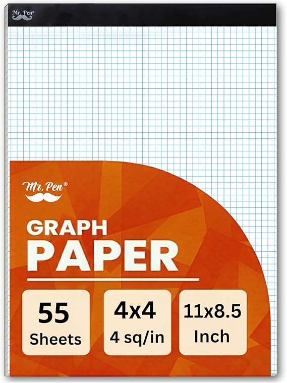 Mr. Pen- Graph Paper Pad, 8.5x11 Inches, 4x4 (4 Squares per Inch), 55 Sheets, Ideal for Math, Graphing and Sketching, Grid Paper for Students, Engineers, Artists