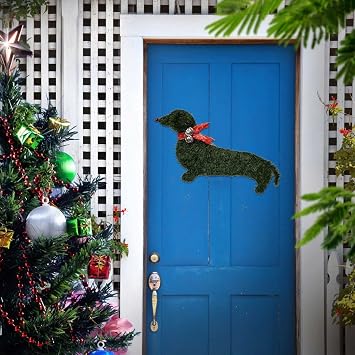 Dachshunds Dog Christmas Wreath for Front Door Outside, Artificial Pine Branches Wreath with Red Ribbon Decor, Christmas Decor for Indoor Outdoor Farmhouse Fall Wreaths Wall Xmas Porch Decor(1)