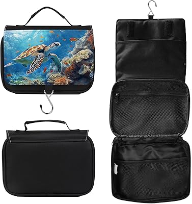 Toiletry Bag, Hanging Travel Bag for Toiletries, Makeup Cosmetic Bag Organizer, Carry-on Travel Accessories Essentials, Coral Sea Turtle
