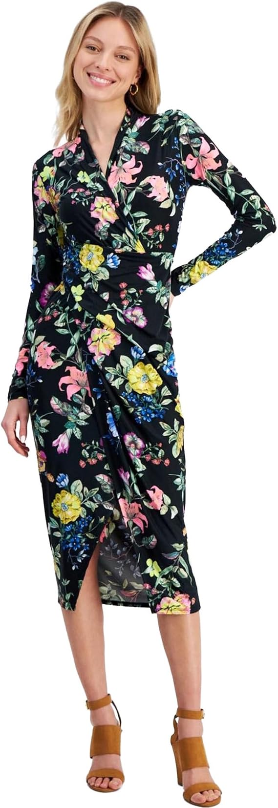 Rachel Roy Womens Stylish Wrap Midi Dress