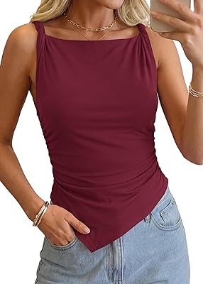 KIRUNDO Asymmetrical Tops for Women Summer Sleeveless Twist Straps Slim Fit Y2K Ruched Tank Shirts Going Out Top Resort Wear