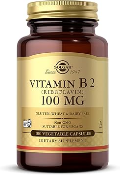 Solgar Vitamin B2 Riboflavin 100mg, 100 Vegetable Capsules - Energy Metabolism, Healthy Nervous System - Non-GMO, Vegan, Gluten Free, Dairy Free, Kosher - 100 Servings