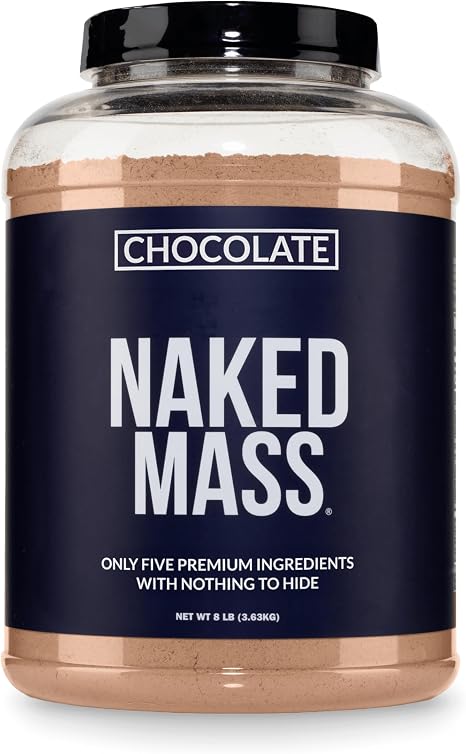 Chocolate Naked Mass - All Natural Chocolate Weight Gainer Protein Powder - 8 lb Bulk GMO Free Gluten Free & Soy Free. No Artificial Ingredients - 1360 Calories - 11 Servings