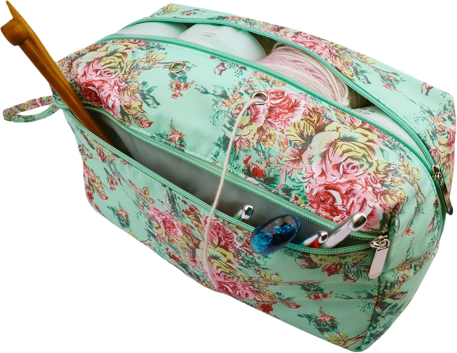 WAZAIGUR Small Portable Tote Travel Outdoor Crochet Yarn Storage Bag Knitting Project Bag, Green