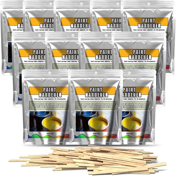 12 Pack Paint Hardener for Disposal - 15 Minute Fast Acting Solidifier for Disposal - Old Paint Drying Powder for Acrylic & Latex Paint with 12 Pcs Wooden Stir Sticks - | Efficient | Convenient